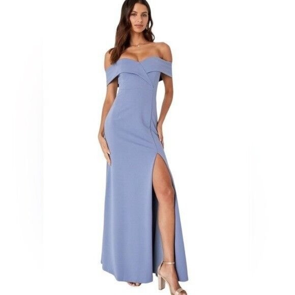 Lulu’s Song of Love Blue Grey Off-the-Shoulder Maxi Dress Size XS - Picture 2 of 10